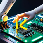 **Prompt:** A futuristic robotic arm assembling circuit boards, C++ code glowing in the background, highlighting the power and efficiency of C++ in robotics control systems.