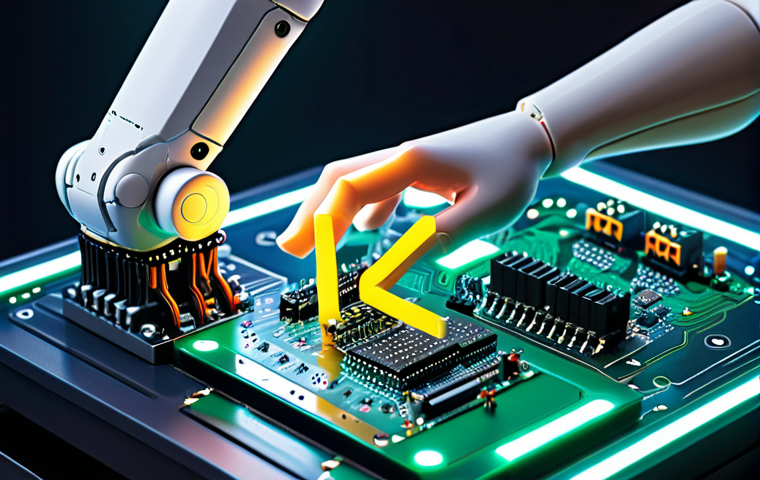 **Prompt:** A futuristic robotic arm assembling circuit boards, C++ code glowing in the background, highlighting the power and efficiency of C++ in robotics control systems.