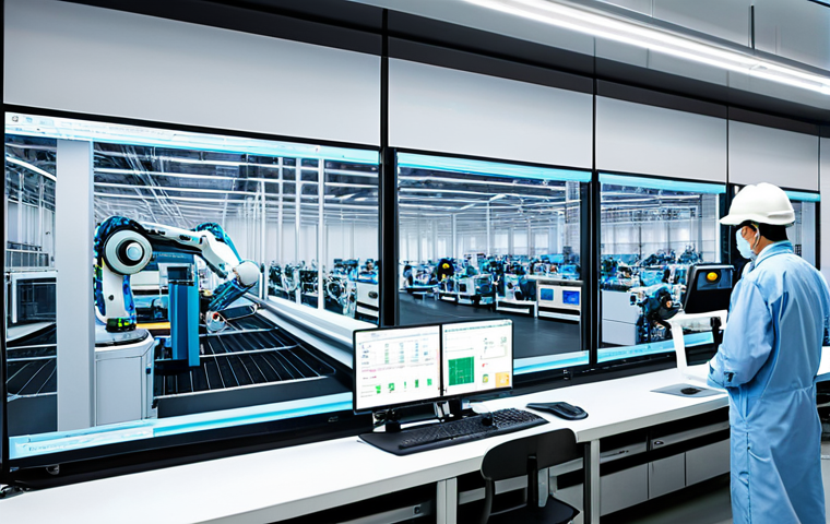 Smart Factory Overview**
"A modern, clean smart factory interior, showcasing automated robotic arms assembling products, sensors monitoring equipment, and data dashboards displayed on large screens, fully clothed technicians observing the operations, appropriate attire, safe for work, perfect anatomy, correct proportions, professional, high quality, well-lit, modest."
**