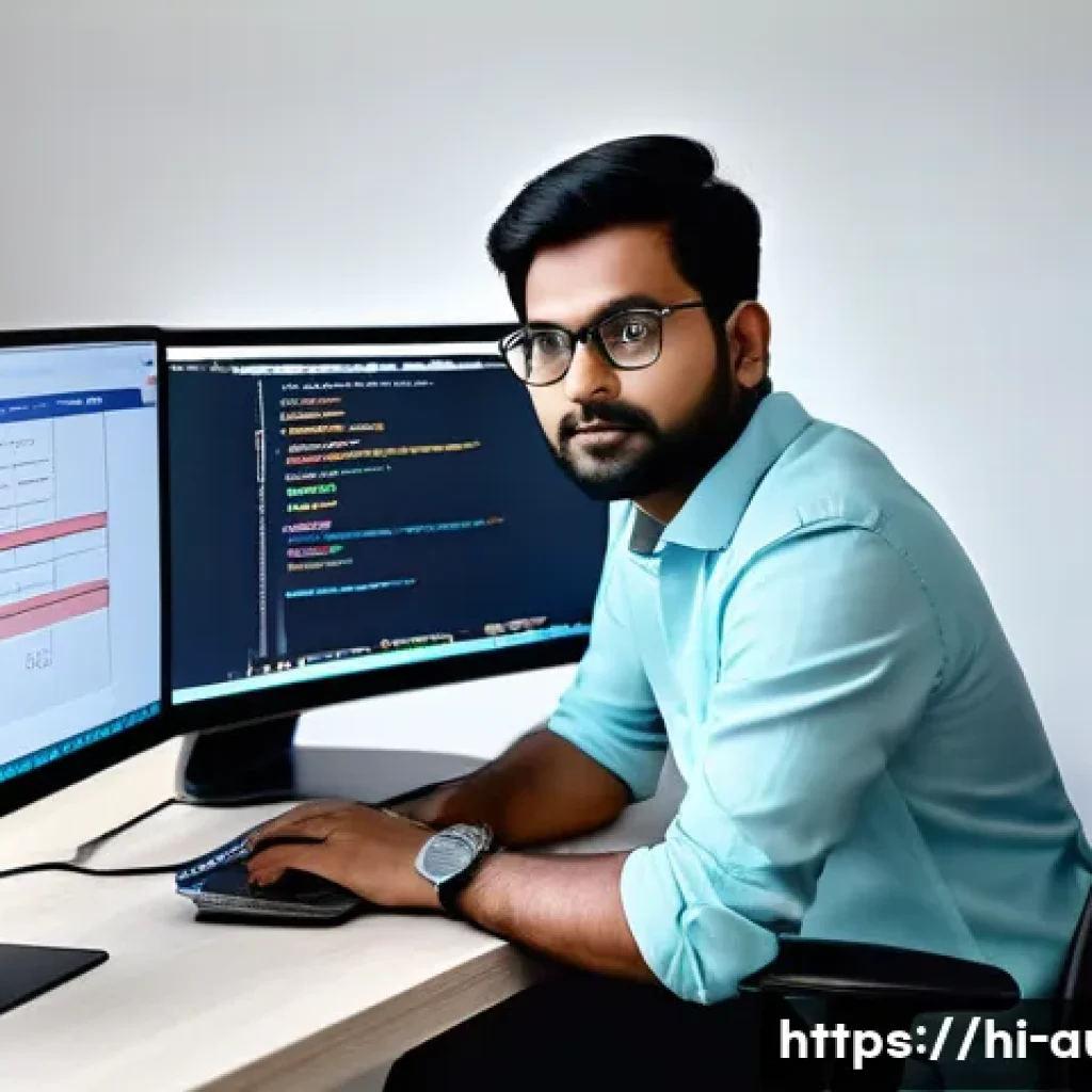 자동화 엔지니어 프리랜서로 활동하기 - A professional Indian freelance automation engineer working at a modern home office, wearing smart c...