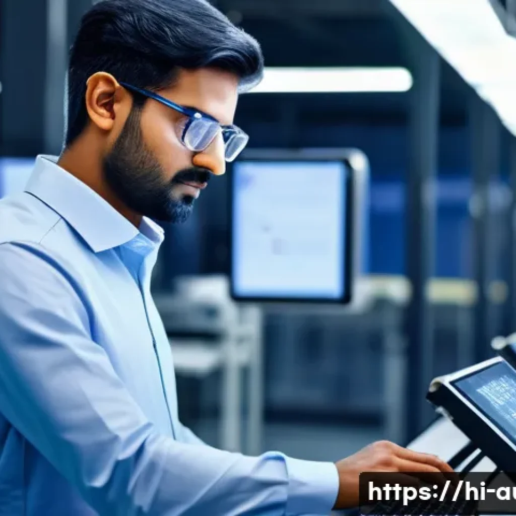 자동화 엔지니어의 직무 변화 - A modern Indian automation engineer in a sleek smart factory setting, wearing professional business ...