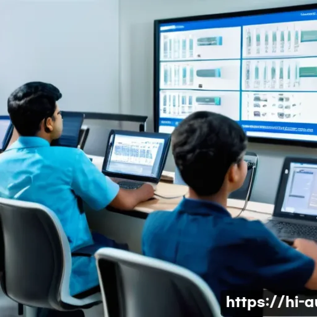 PLC 학습에 유용한 온라인 강좌 - A detailed digital classroom scene showing a diverse group of Indian students attentively learning P...