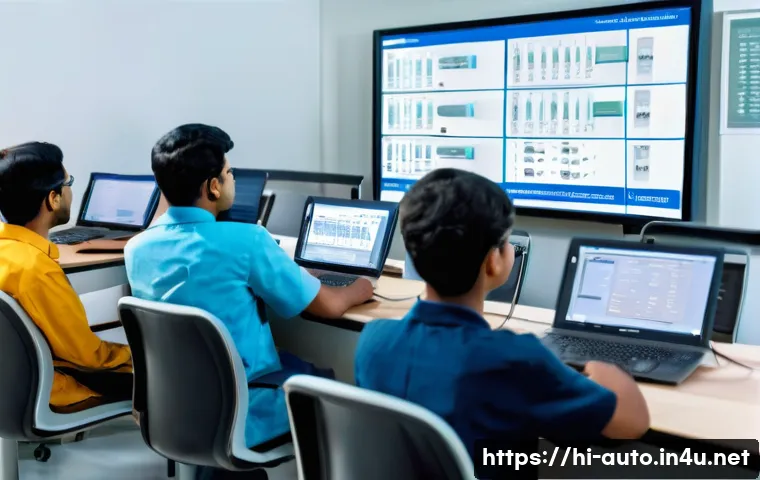 PLC 학습에 유용한 온라인 강좌 - A detailed digital classroom scene showing a diverse group of Indian students attentively learning P...