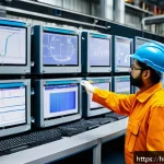 Home 21 산업용 센서 선택과 설치 - A detailed industrial factory setting featuring advanced temperature sensors like thermocouples and ...