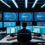 Home 20 산업용 제어 시스템의 안정성 확보 - A highly detailed industrial control room showcasing advanced cybersecurity measures: multiple segme...