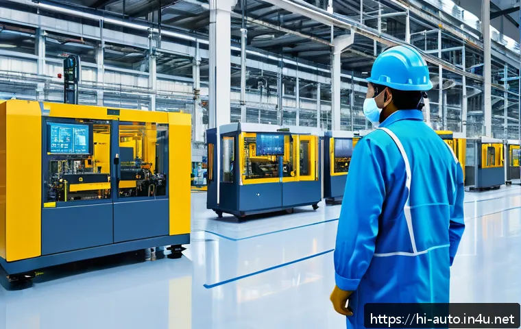 자동화 설비 관련 컨퍼런스 일정 - A high-tech industrial manufacturing floor showcasing smart sensors installed on advanced machinery ...